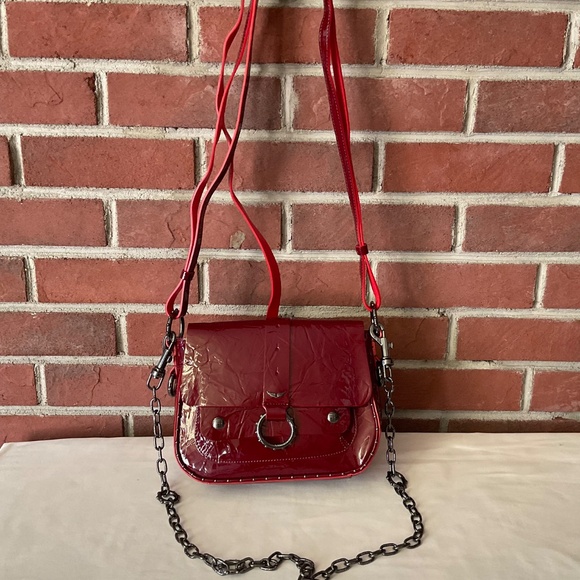 Zadig & Voltaire Kate Wrinkle Burgundy Patent Leather Crossbody Shoulder Bag NWT - Picture 3 of 16